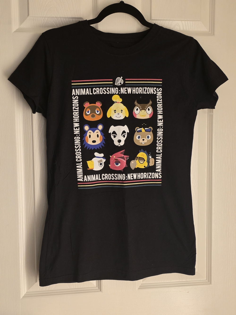 Nintendo Animal Crossing Kids Black Graphic Tee with Colorful Character Faces -